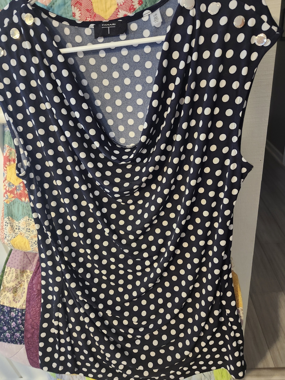 Tahari Top With Gathers At Lower Side Seams.